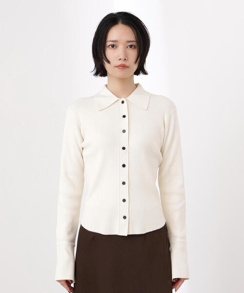 N.（N. Natural Beauty Basic）（エヌエヌナチュラルビューティーベーシック）の「ポロ襟フレアカフスニット（ニット/セーター・レディース・グリーン/ネイビー/オフホワイト・MEDIUM）」の10枚目の写真