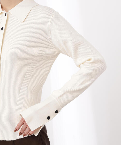 N.（N. Natural Beauty Basic）（エヌエヌナチュラルビューティーベーシック）の「ポロ襟フレアカフスニット（ニット/セーター・レディース・グリーン/ネイビー/オフホワイト・MEDIUM）」の14枚目の写真