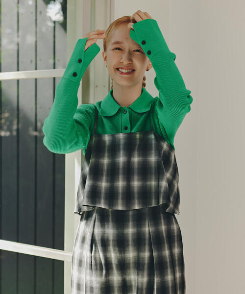 N.（N. Natural Beauty Basic）（エヌエヌナチュラルビューティーベーシック）の「ポロ襟フレアカフスニット（ニット/セーター・レディース・グリーン/ネイビー/オフホワイト・MEDIUM）」の18枚目の写真