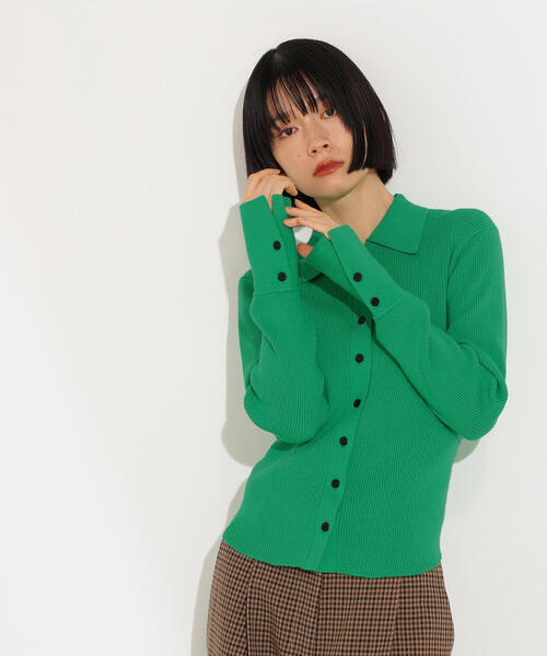 N.（N. Natural Beauty Basic）（エヌエヌナチュラルビューティーベーシック）の「ポロ襟フレアカフスニット（ニット/セーター・レディース・グリーン/ネイビー/オフホワイト・MEDIUM）」の22枚目の写真
