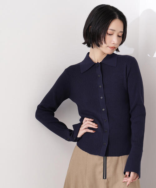 N.（N. Natural Beauty Basic）（エヌエヌナチュラルビューティーベーシック）の「ポロ襟フレアカフスニット（ニット/セーター・レディース・グリーン/ネイビー/オフホワイト・MEDIUM）」の3枚目の写真