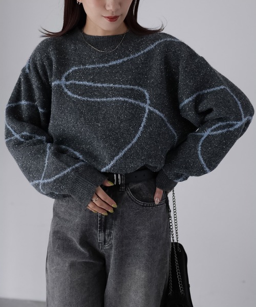 Riberry（リベリー）の「ニュアンスラインラメニット（ニット/セーター・レディース・ホワイト系/ブラウン系1/ブラウン系2/グレー系・FREE）」の2枚目の写真