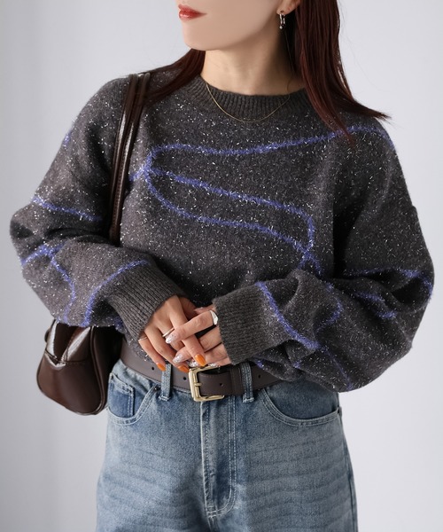 セール】ニュアンスラインラメニット（ニット/セーター