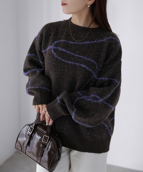 Riberry（リベリー）の「ニュアンスラインラメニット（ニット/セーター・レディース・ホワイト系/ブラウン系1/ブラウン系2/グレー系・FREE）」の18枚目の写真