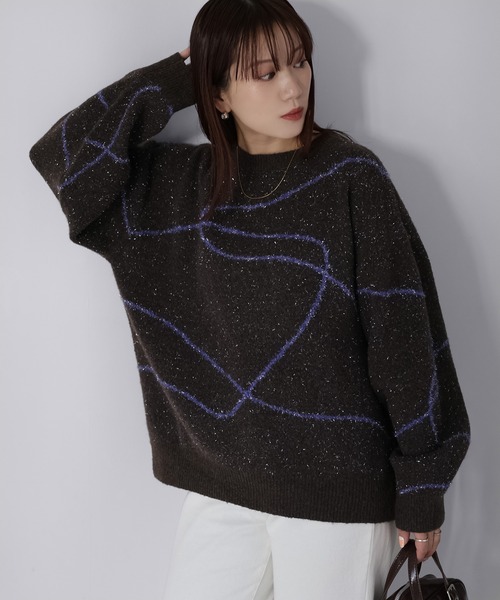 Riberry（リベリー）の「ニュアンスラインラメニット（ニット/セーター・レディース・ホワイト系/ブラウン系1/ブラウン系2/グレー系・FREE）」の19枚目の写真