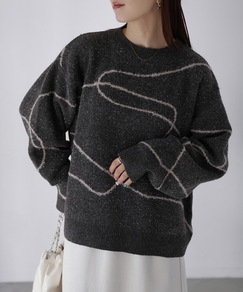 Riberry（リベリー）の「ニュアンスラインラメニット（ニット/セーター・レディース・ホワイト系/ブラウン系1/ブラウン系2/グレー系・FREE）」の8枚目の写真