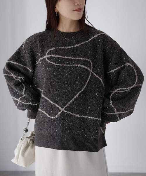 Riberry（リベリー）の「ニュアンスラインラメニット（ニット/セーター・レディース・ホワイト系/ブラウン系1/ブラウン系2/グレー系・FREE）」の9枚目の写真