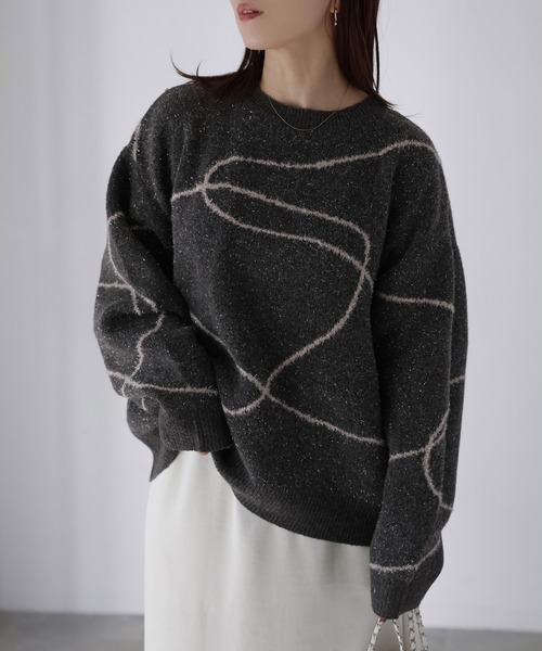 Riberry（リベリー）の「ニュアンスラインラメニット（ニット/セーター・レディース・ホワイト系/ブラウン系1/ブラウン系2/グレー系・FREE）」の10枚目の写真