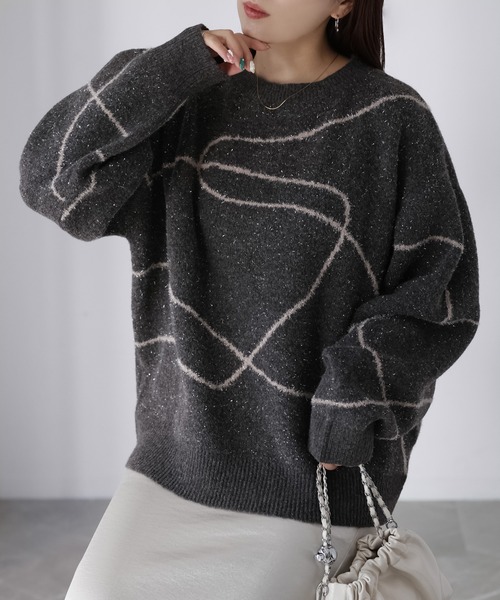 Riberry（リベリー）の「ニュアンスラインラメニット（ニット/セーター・レディース・ホワイト系/ブラウン系1/ブラウン系2/グレー系・FREE）」の14枚目の写真