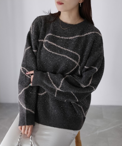 Riberry（リベリー）の「ニュアンスラインラメニット（ニット/セーター・レディース・ホワイト系/ブラウン系1/ブラウン系2/グレー系・FREE）」の15枚目の写真