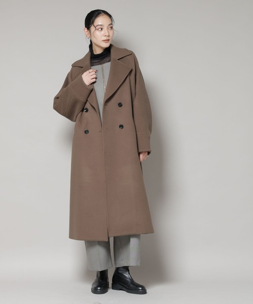 NANO universe（ナノユニバース）の「WooLoop コクーンダブルコート（チェスターコート・レディース・ライトベージュ/ネイビー/モカ・S/M）」の19枚目の写真