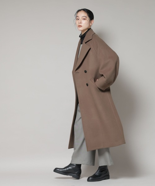 NANO universe（ナノユニバース）の「WooLoop コクーンダブルコート（チェスターコート・レディース・ライトベージュ/ネイビー/モカ・S/M）」の20枚目の写真