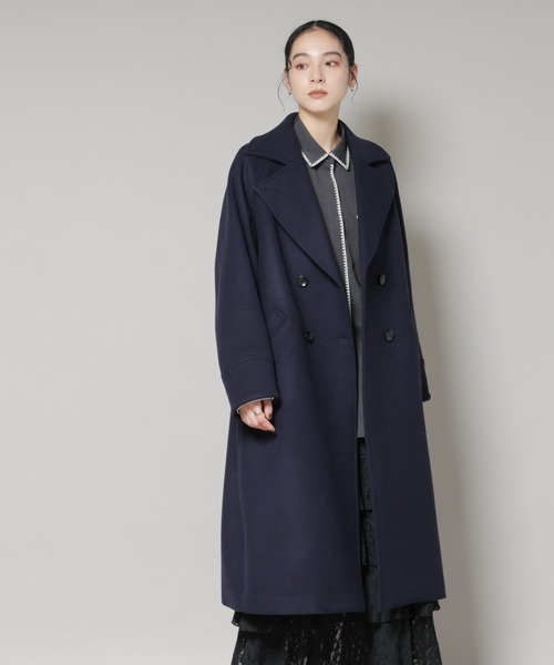 NANO universe（ナノユニバース）の「WooLoop コクーンダブルコート（チェスターコート・レディース・ライトベージュ/ネイビー/モカ・S/M）」の5枚目の写真