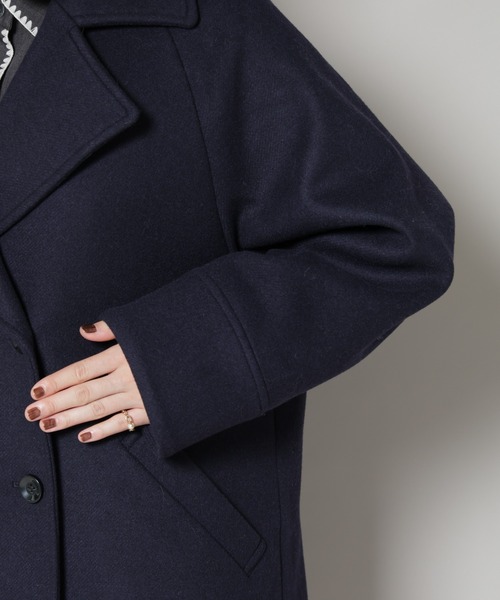 NANO universe（ナノユニバース）の「WooLoop コクーンダブルコート（チェスターコート・レディース・ライトベージュ/ネイビー/モカ・S/M）」の14枚目の写真