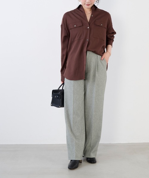 MICA&DEAL（マイカ＆ディール）の「梳毛タックパンツ〈2サイズ展開〉（その他パンツ・レディース・ブラウン/チャコールグレー/ストライプ・38/36）」の9枚目の写真