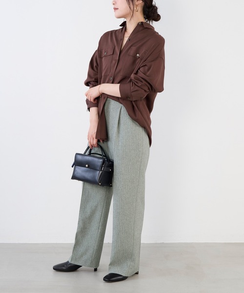 MICA&DEAL（マイカ＆ディール）の「梳毛タックパンツ〈2サイズ展開〉（その他パンツ・レディース・ブラウン/チャコールグレー/ストライプ・38/36）」の10枚目の写真