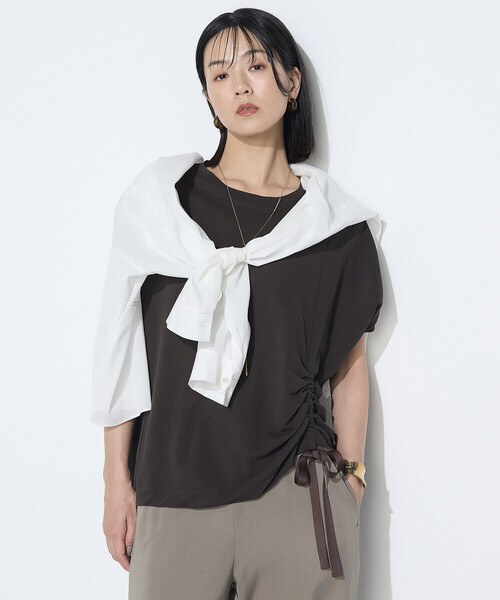 Gabardine K.T(ギャバジンケーティー)の「和紙ジャージー ドローイングTシャツ(Tシャツ/カットソー・レディース・ライトグレー/ダークブラウン/ブラック・9号/5号)」の3枚目の写真