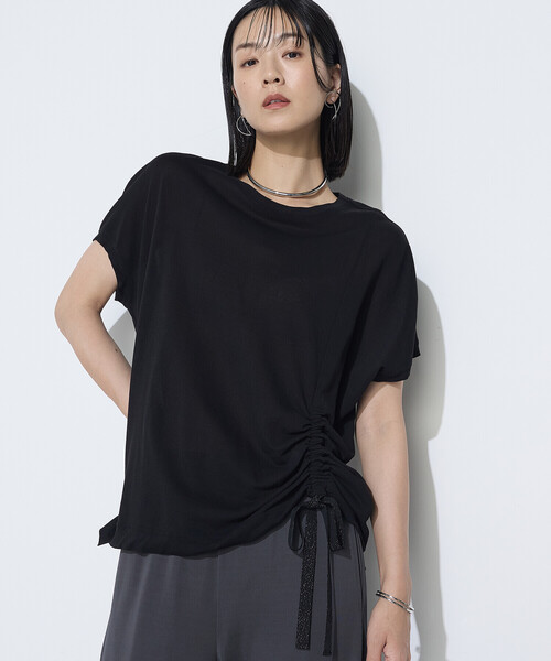 Gabardine K.T(ギャバジンケーティー)の「和紙ジャージー ドローイングTシャツ(Tシャツ/カットソー・レディース・ライトグレー/ダークブラウン/ブラック・9号/5号)」の1枚目の写真