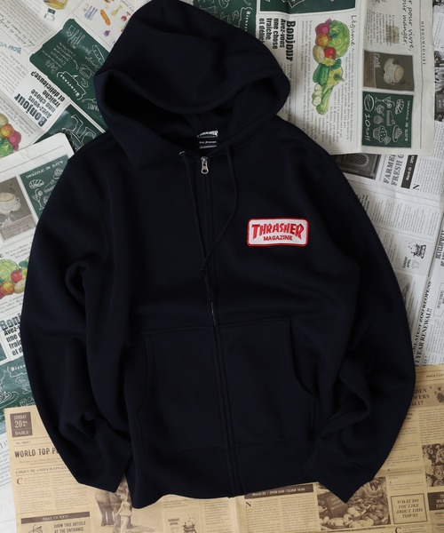THRASHER(スラッシャー)の「THRASHER MAG LOGO SWEAT L/S HOODIE ワッペン長袖スウェットジップアップパーカー(パーカー・メンズ・グレー/ホワイト/ネイビー・M/L/XL)」の3枚目の写真