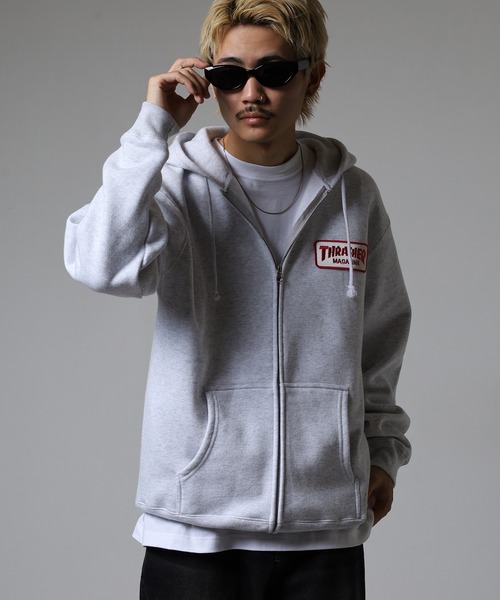 THRASHER(スラッシャー)の「THRASHER MAG LOGO SWEAT L/S HOODIE ワッペン長袖スウェットジップアップパーカー(パーカー・メンズ・グレー/ホワイト/ネイビー・M/L/XL)」の21枚目の写真