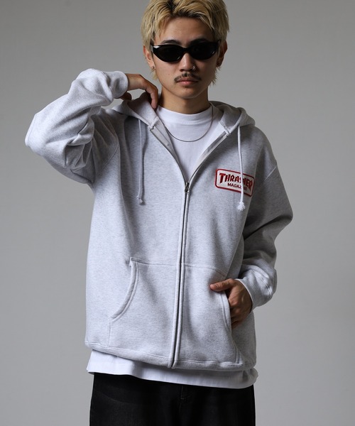 THRASHER(スラッシャー)の「THRASHER MAG LOGO SWEAT L/S HOODIE ワッペン長袖スウェットジップアップパーカー(パーカー・メンズ・グレー/ホワイト/ネイビー・M/L/XL)」の22枚目の写真