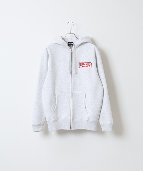 THRASHER(スラッシャー)の「THRASHER MAG LOGO SWEAT L/S HOODIE ワッペン長袖スウェットジップアップパーカー(パーカー・メンズ・グレー/ホワイト/ネイビー・M/L/XL)」の6枚目の写真