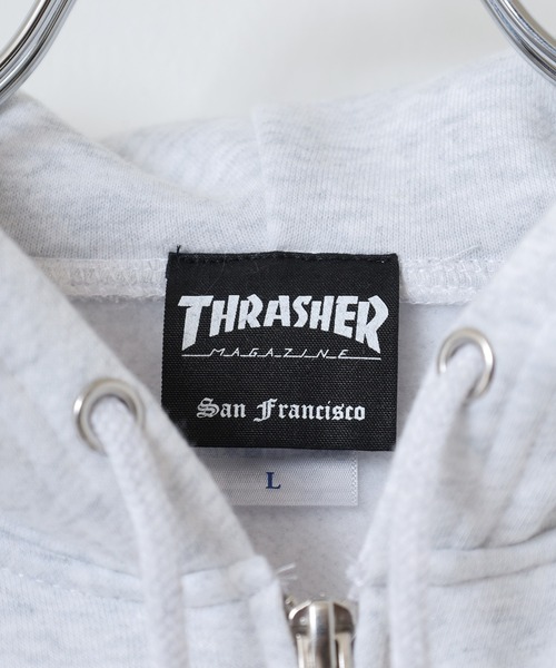 THRASHER(スラッシャー)の「THRASHER MAG LOGO SWEAT L/S HOODIE ワッペン長袖スウェットジップアップパーカー(パーカー・メンズ・グレー/ホワイト/ネイビー・M/L/XL)」の7枚目の写真