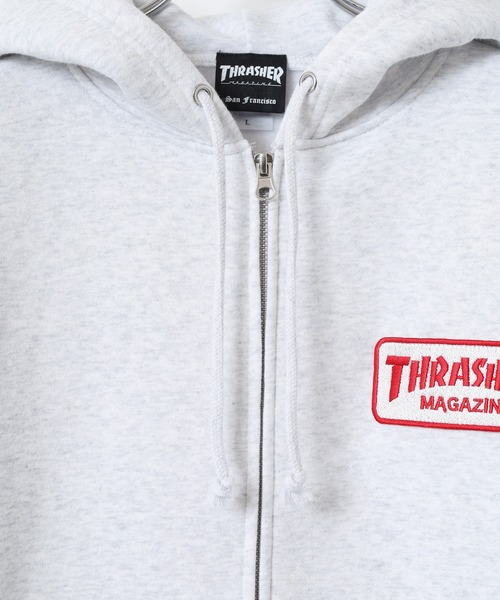 THRASHER(スラッシャー)の「THRASHER MAG LOGO SWEAT L/S HOODIE ワッペン長袖スウェットジップアップパーカー(パーカー・メンズ・グレー/ホワイト/ネイビー・M/L/XL)」の8枚目の写真