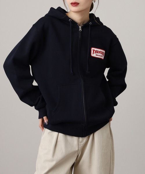 THRASHER(スラッシャー)の「THRASHER MAG LOGO SWEAT L/S HOODIE ワッペン長袖スウェットジップアップパーカー(パーカー・メンズ・グレー/ホワイト/ネイビー・M/L/XL)」の17枚目の写真