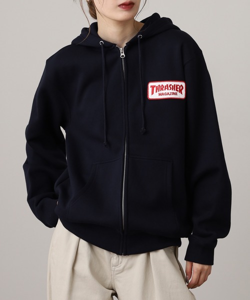 THRASHER(スラッシャー)の「THRASHER MAG LOGO SWEAT L/S HOODIE ワッペン長袖スウェットジップアップパーカー(パーカー・メンズ・グレー/ホワイト/ネイビー・M/L/XL)」の18枚目の写真