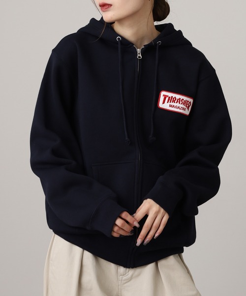 THRASHER(スラッシャー)の「THRASHER MAG LOGO SWEAT L/S HOODIE ワッペン長袖スウェットジップアップパーカー(パーカー・メンズ・グレー/ホワイト/ネイビー・M/L/XL)」の19枚目の写真
