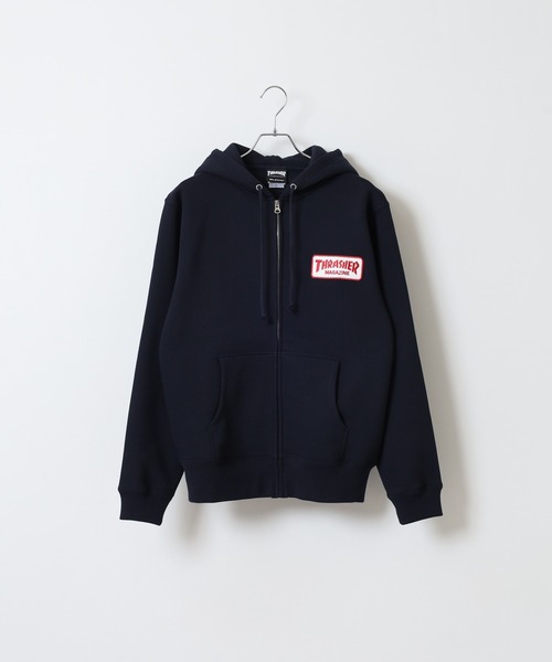 THRASHER(スラッシャー)の「THRASHER MAG LOGO SWEAT L/S HOODIE ワッペン長袖スウェットジップアップパーカー(パーカー・メンズ・グレー/ホワイト/ネイビー・M/L/XL)」の5枚目の写真