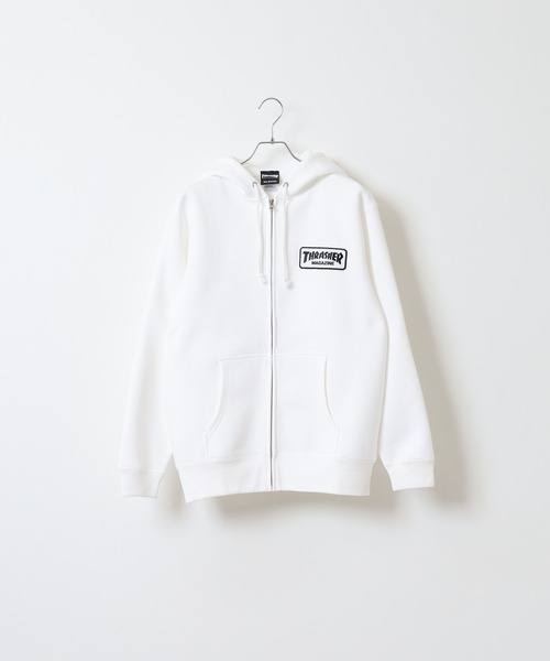 THRASHER(スラッシャー)の「THRASHER MAG LOGO SWEAT L/S HOODIE ワッペン長袖スウェットジップアップパーカー(パーカー・メンズ・グレー/ホワイト/ネイビー・M/L/XL)」の4枚目の写真