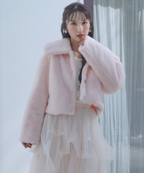 rienda ファーダウンセットアップ セール】ショート丈ファージャケット 秋服 冬服（ダウンジャケット