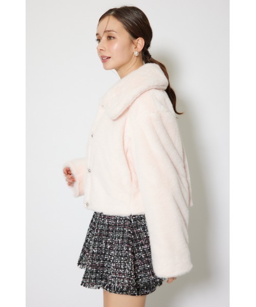 rienda（リエンダ）の「ショート丈ファージャケット　秋服　冬服（ダウンジャケット/コート・レディース・ピンク/ホワイト・MEDIUM/SMALL）」の11枚目の写真