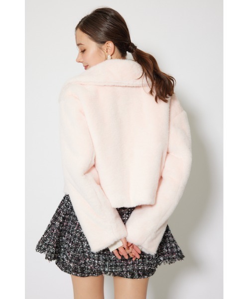 rienda（リエンダ）の「ショート丈ファージャケット　秋服　冬服（ダウンジャケット/コート・レディース・ピンク/ホワイト・MEDIUM/SMALL）」の12枚目の写真