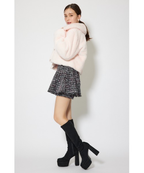 rienda（リエンダ）の「ショート丈ファージャケット　秋服　冬服（ダウンジャケット/コート・レディース・ピンク/ホワイト・MEDIUM/SMALL）」の4枚目の写真