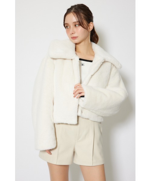 rienda（リエンダ）の「ショート丈ファージャケット　秋服　冬服（ダウンジャケット/コート・レディース・ピンク/ホワイト・MEDIUM/SMALL）」の6枚目の写真