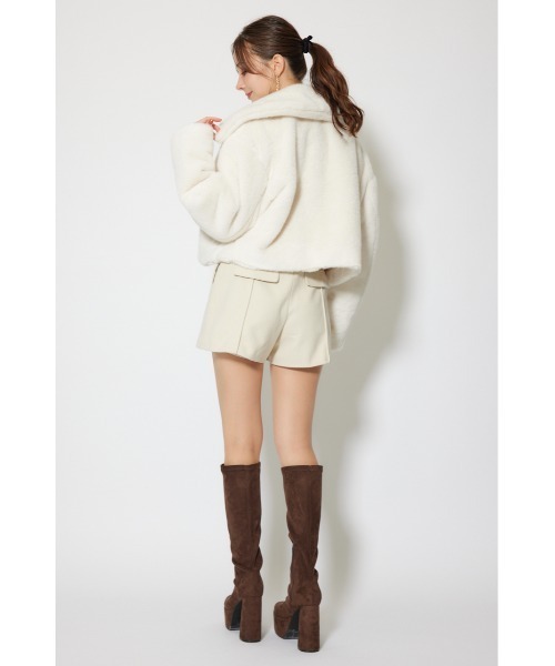 rienda（リエンダ）の「ショート丈ファージャケット　秋服　冬服（ダウンジャケット/コート・レディース・ピンク/ホワイト・MEDIUM/SMALL）」の15枚目の写真