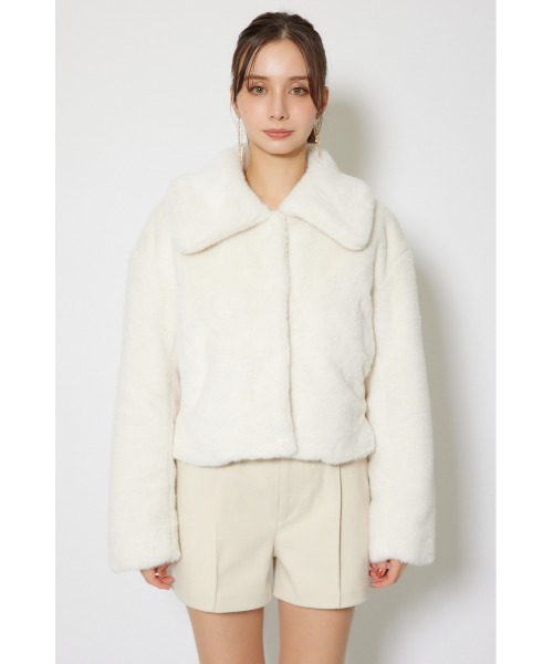 rienda（リエンダ）の「ショート丈ファージャケット　秋服　冬服（ダウンジャケット/コート・レディース・ピンク/ホワイト・MEDIUM/SMALL）」の16枚目の写真