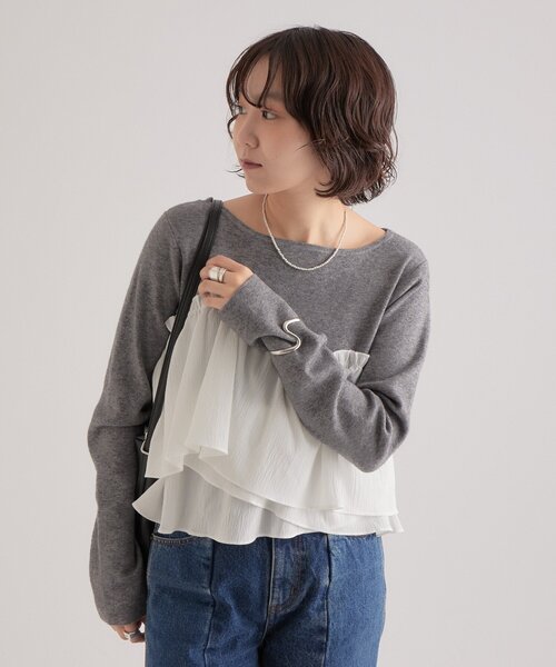 mystic(ミスティック)の「ビスチェドッキングニット(ニット/セーター・レディース・グレー/オフホワイト/キャメル・FREE)」の14枚目の写真