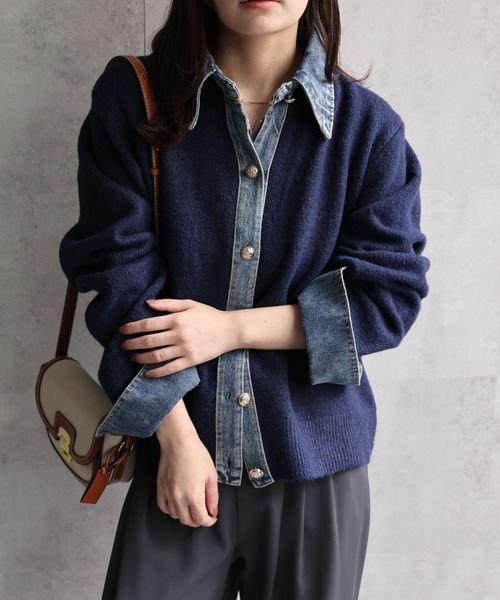 ap retro(アプレトロ)の「デニムドッキングニットカーディガン(カーディガン/ボレロ・レディース・チャコール/グレー/キャメル/ネイビー・FREE)」の14枚目の写真