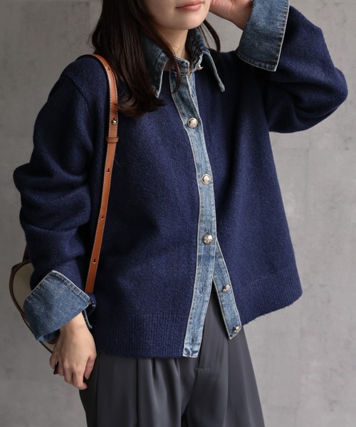 ap retro(アプレトロ)の「デニムドッキングニットカーディガン(カーディガン/ボレロ・レディース・チャコール/グレー/キャメル/ネイビー・FREE)」の19枚目の写真