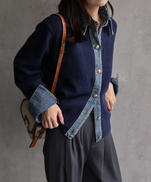 ap retro(アプレトロ)の「デニムドッキングニットカーディガン(カーディガン/ボレロ・レディース・チャコール/グレー/キャメル/ネイビー・FREE)」の20枚目の写真