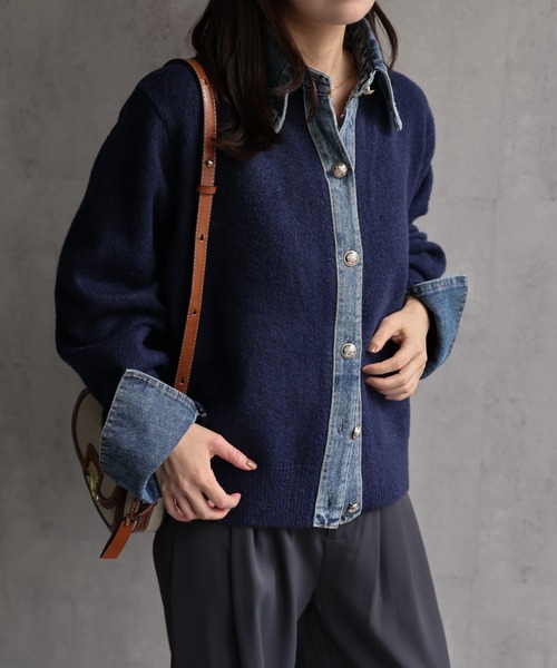 ap retro(アプレトロ)の「デニムドッキングニットカーディガン(カーディガン/ボレロ・レディース・チャコール/グレー/キャメル/ネイビー・FREE)」の18枚目の写真