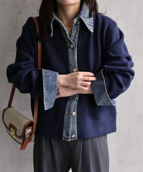 ap retro(アプレトロ)の「デニムドッキングニットカーディガン(カーディガン/ボレロ・レディース・チャコール/グレー/キャメル/ネイビー・FREE)」の16枚目の写真