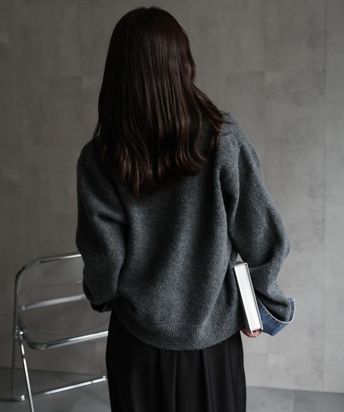 ap retro(アプレトロ)の「デニムドッキングニットカーディガン(カーディガン/ボレロ・レディース・チャコール/グレー/キャメル/ネイビー・FREE)」の10枚目の写真