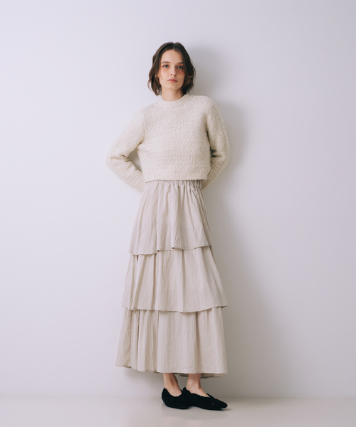 SELFIST(セルフィスト)の「アシメティアードスカート 秋服 冬服 ウエストゴム(スカート・レディース・アイボリー/ブラック・フリー)」の16枚目の写真