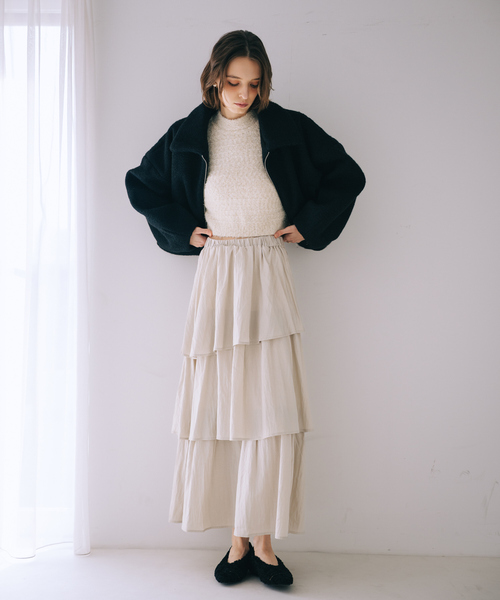 SELFIST(セルフィスト)の「アシメティアードスカート 秋服 冬服 ウエストゴム(スカート・レディース・アイボリー/ブラック・フリー)」の19枚目の写真