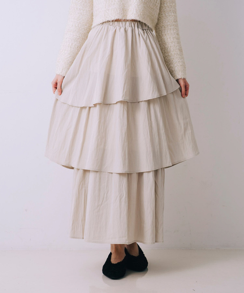 SELFIST(セルフィスト)の「アシメティアードスカート 秋服 冬服 ウエストゴム(スカート・レディース・アイボリー/ブラック・フリー)」の20枚目の写真